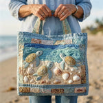 Bérénice | Sac cabas matelassé aux tortues sur la plage
