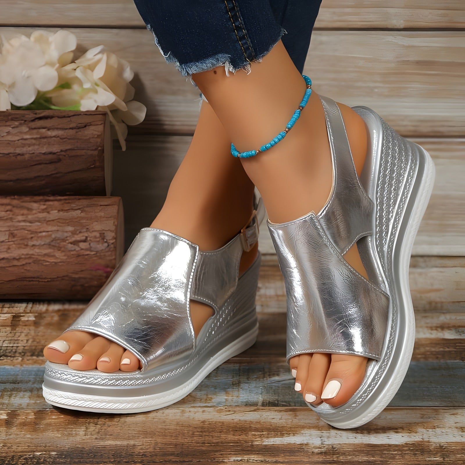 Maéva | Sandales femme stylées métalliques Argent