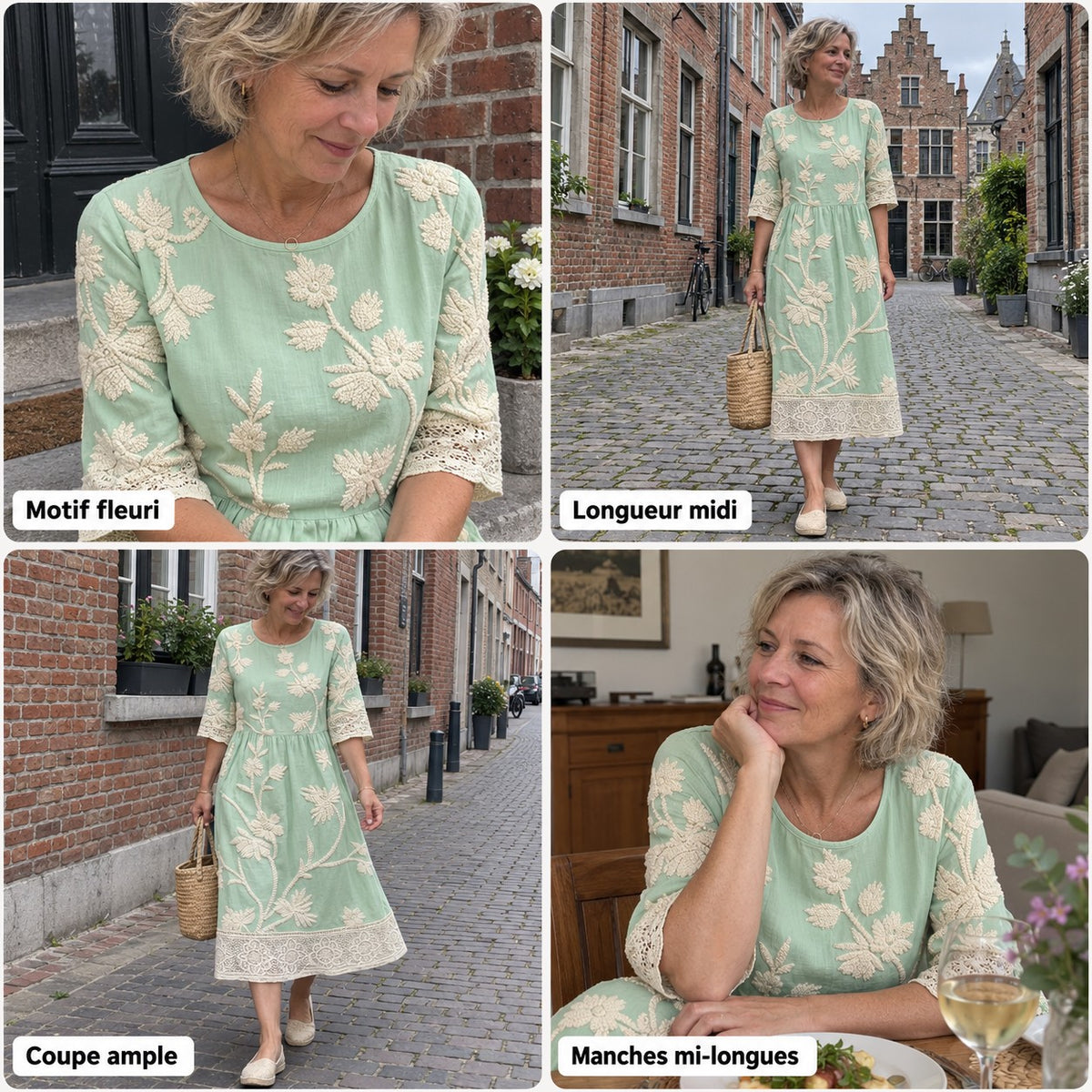 Séverine | Robe midi à motif fleuri et manches mi-longues