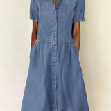 Robe en Jean à Manches Courtes Coupe Décontractée