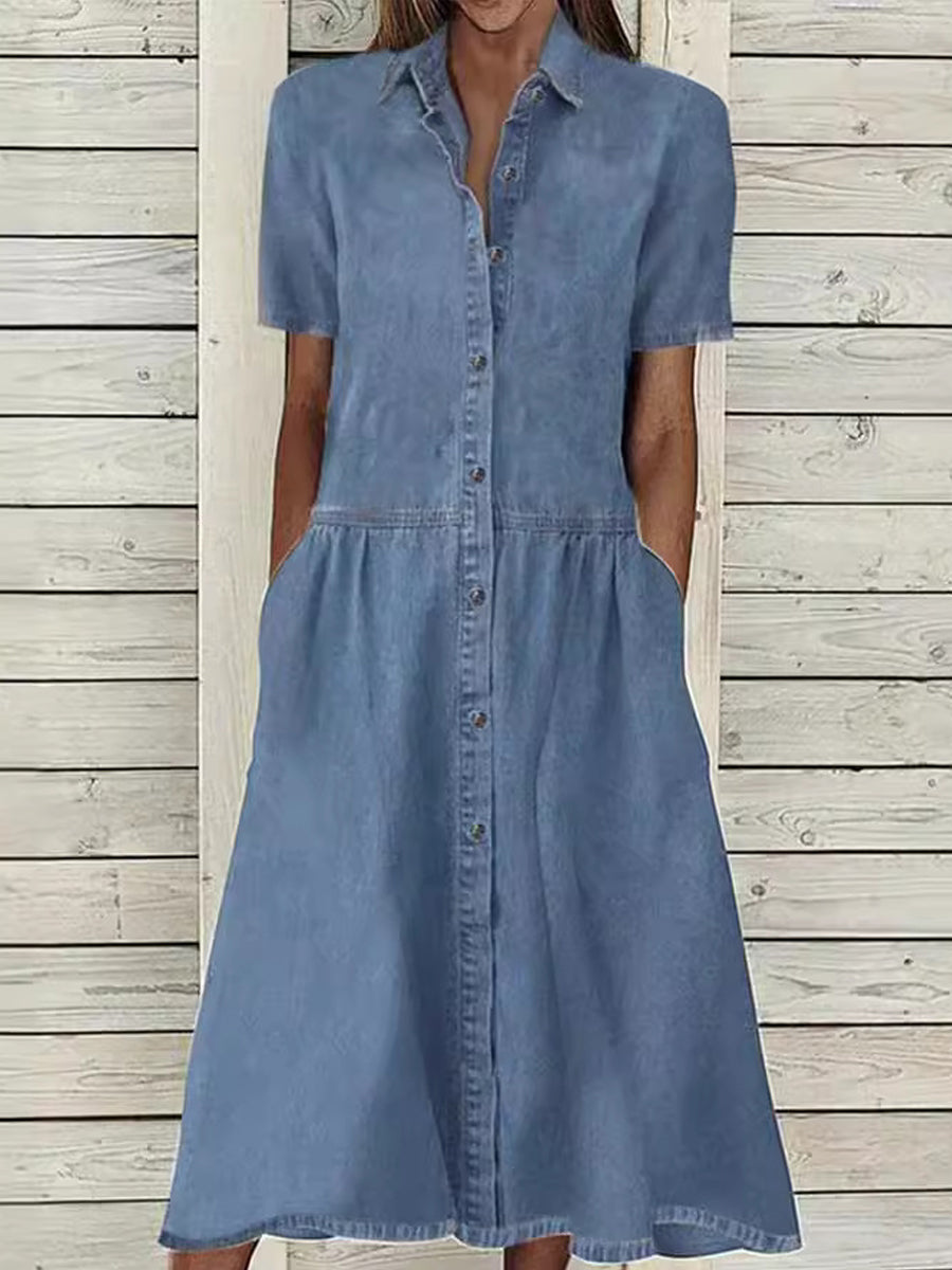 Robe en Jean à Manches Courtes Coupe Décontractée