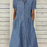 Robe en Jean à Manches Courtes Coupe Décontractée