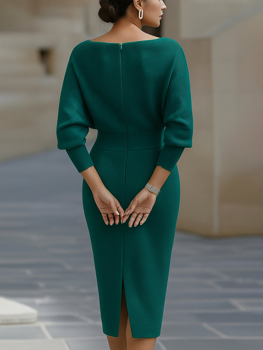 Alix | Robe de cocktail à col bénitier Bleu-vert, photo studio