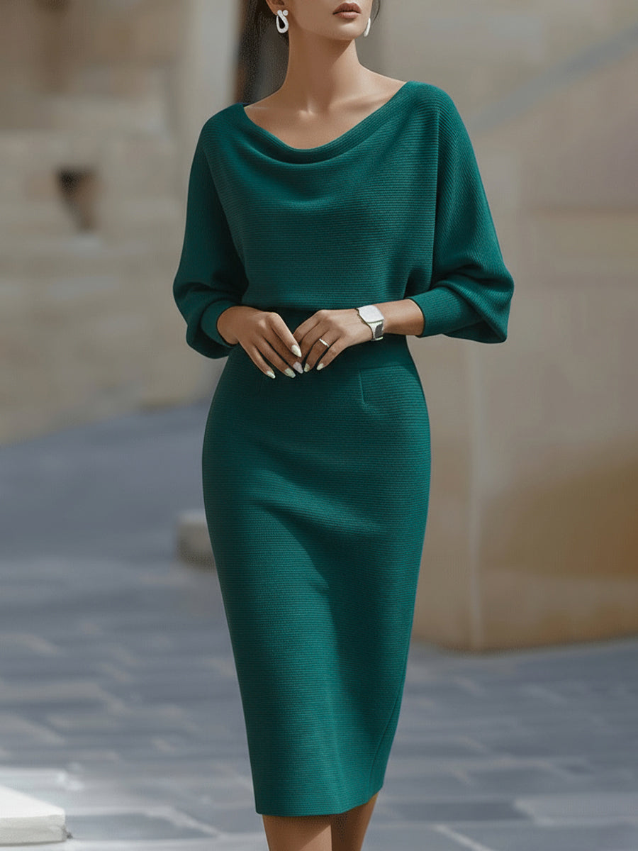 Alix | Robe de cocktail à col bénitier Bleu-vert, photo studio