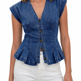 Top en Jean Sans Manches à Col V