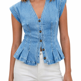 Top en Jean Sans Manches à Col V