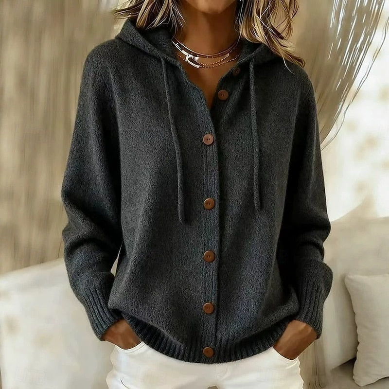 Meike | Gilet en maille douce à capuche Noir, photo studio