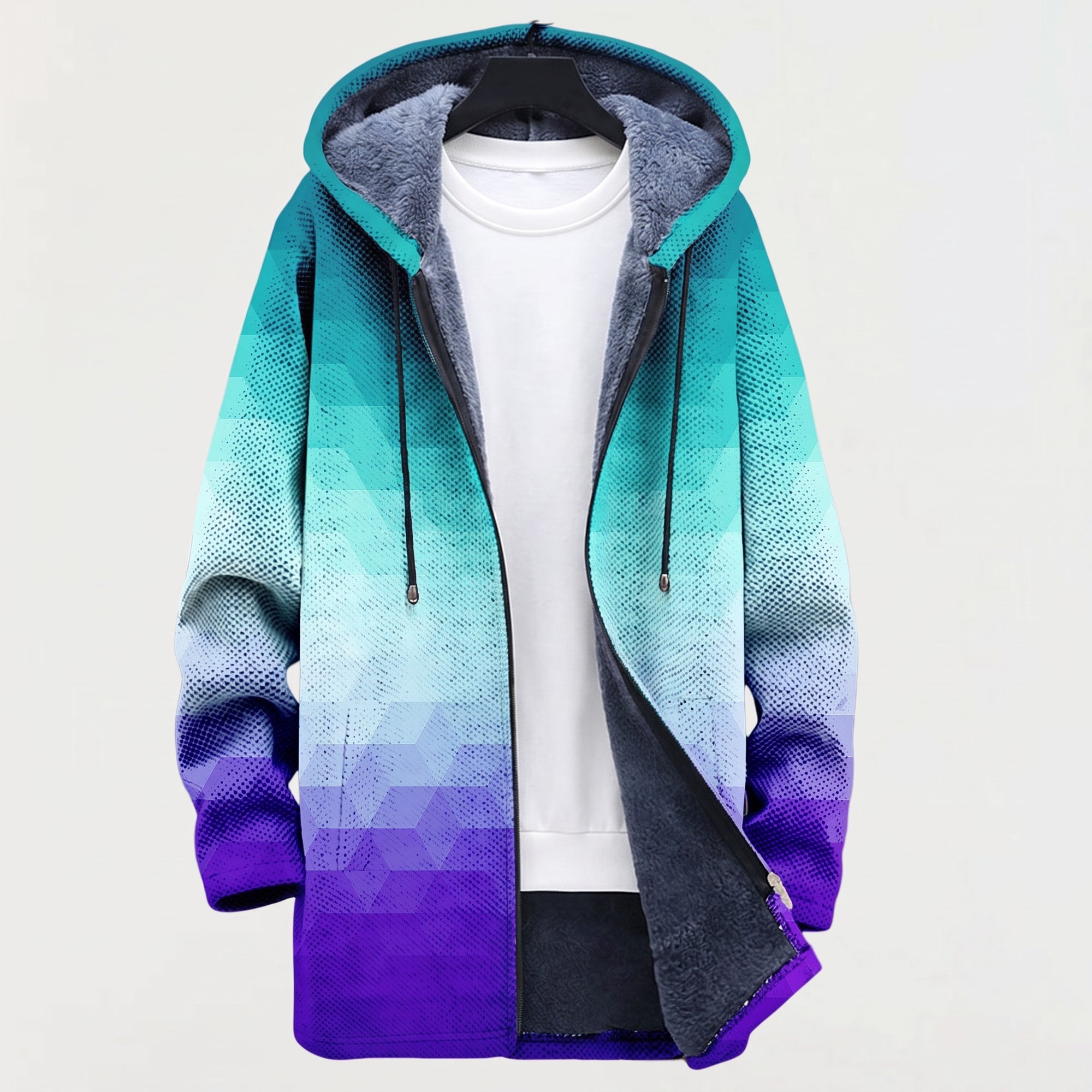 Veste à Capuche Dégradé Hexagones Bleu et Violet - Bleu