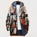 Veste à Capuche Chats Abstraits Beige