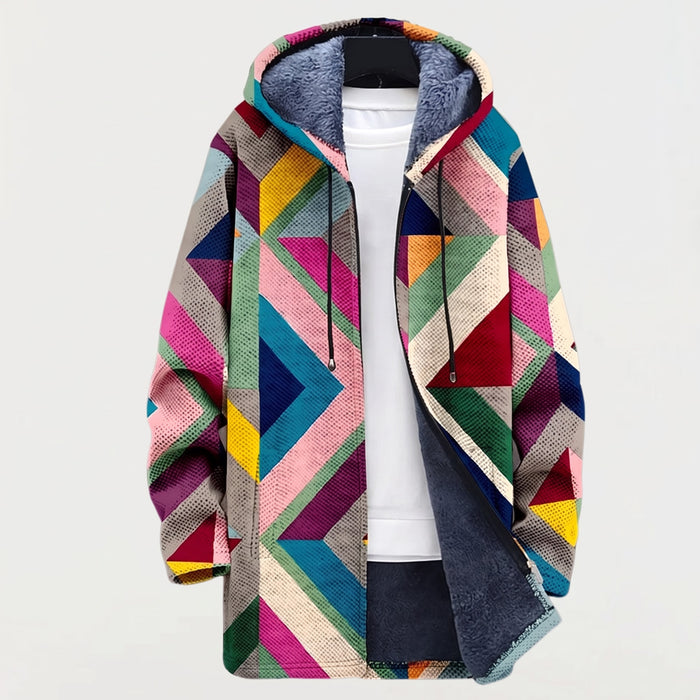 Veste à Capuche Géométrique Multicolore