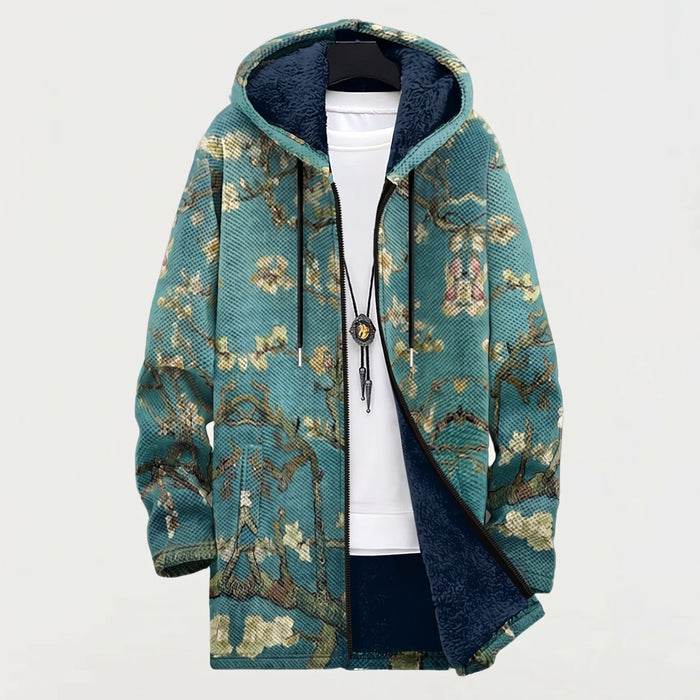 Manteau à Capuche Amandiers en Fleurs Vert