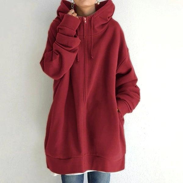 Audria | Sweat à capuche oversize zippé à col montant Rouge, photo studio