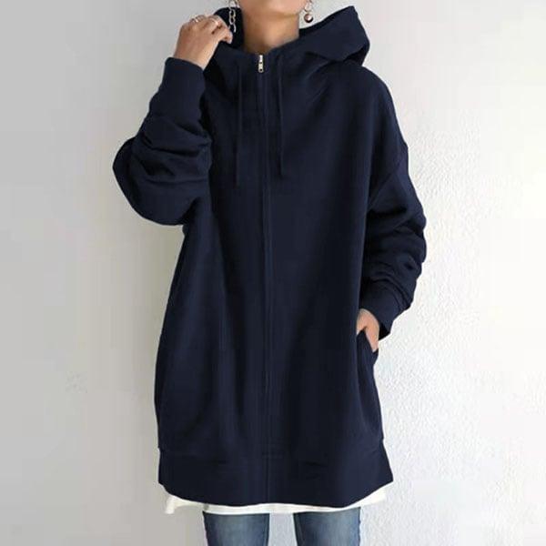 Audria | Sweat à capuche oversize zippé à col montant Bleu marine, photo studio