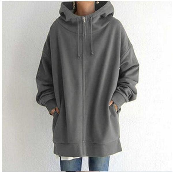 Audria | Sweat à capuche oversize zippé à col montant Gris, photo studio