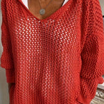 Victorine | Pull en maille ajourée à capuche et col V