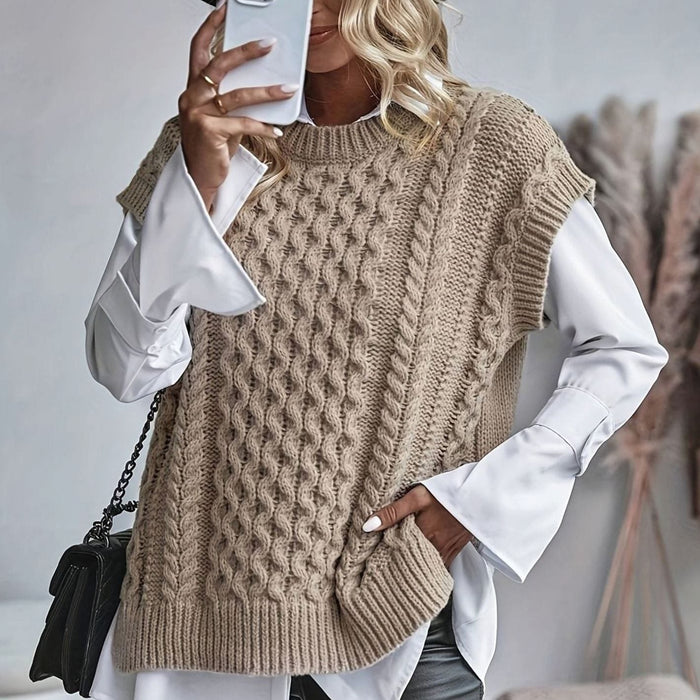 Laurence | Gilet long sans manches à torsades