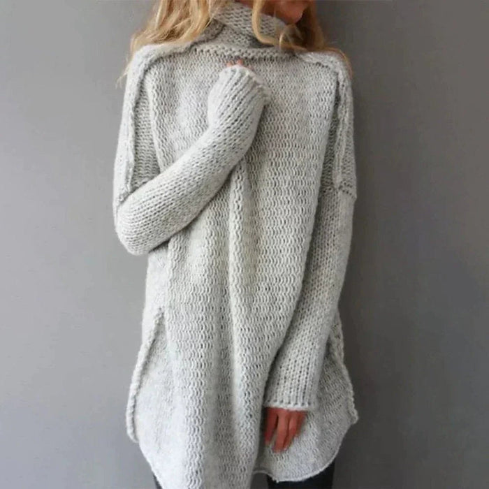 Ophélie | Pull long en grosse maille à col roulé