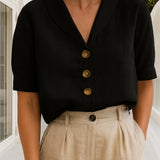 Ghislaine | Blouse à col châle et manches courtes