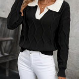 Alix | Pull à motif losanges et col polo contrasté
