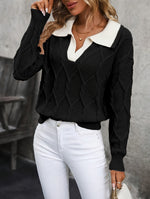 Alix | Pull à motif losanges et col polo contrasté