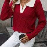 Alix | Pull à motif losanges et col polo contrasté