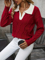 Alix | Pull à motif losanges et col polo contrasté