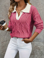 Alix | Pull à motif losanges et col polo contrasté